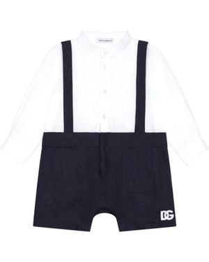 Dolce & Gabbana Logo-Appliqué Linen Romper - Blue