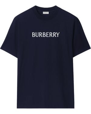 Burberry Logo Printed Crewneck T-Shirt - Blue