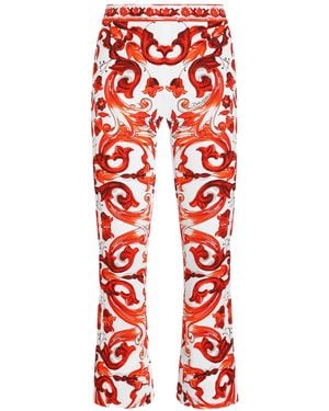 Dolce & Gabbana Majolica-Print Charmeuse Trousers - Red