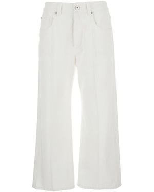 Brunello Cucinelli Jeans With Wide Leg And Monil Detail On The Rear - White