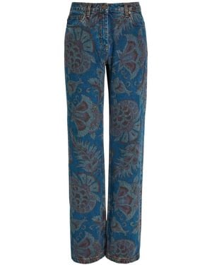 Etro Floral-Print Straight-Leg Denim Jeans - Blue