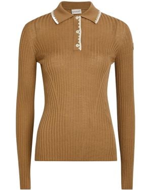 Moncler Long-Sleeve Polo Shirt - Brown