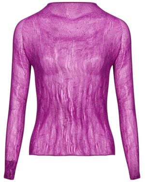 Issey Miyake Long-Sleeved Mock-Neck Top - Purple