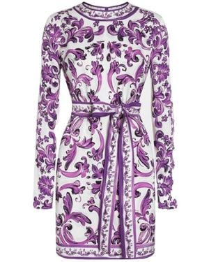 Dolce & Gabbana Majolica-Print Charmeuse Dress - Purple