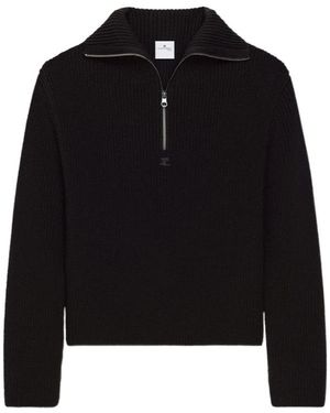 Courreges Courrèges Logo Embroidered Half-Zipped Jumper - Black