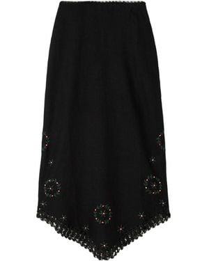 RIXO London Crocheted Embroidered Midi Skirt - Black
