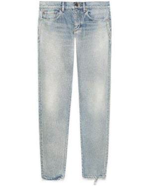 Saint Laurent Button Detailed Skinny Jeans - Blue