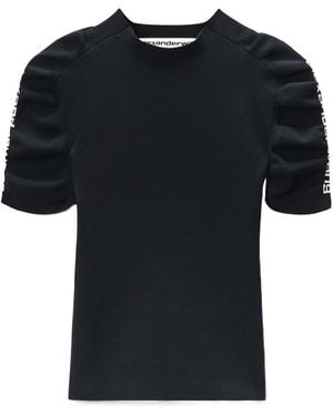 Alexander Wang Logo Sleeve Fitted Top - Black