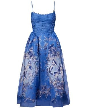 Zimmermann Rebellion Linen And Silk Bustier Dress - Blue