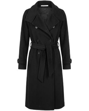 Tagliatore V-Neck Belted Coat - Black