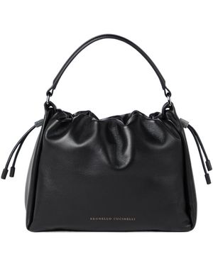 Brunello Cucinelli Embellished Drawstring Shoulder Bag - Black