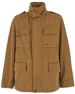 Burberry Logo Embroidered Hooded Jacket - Brown
