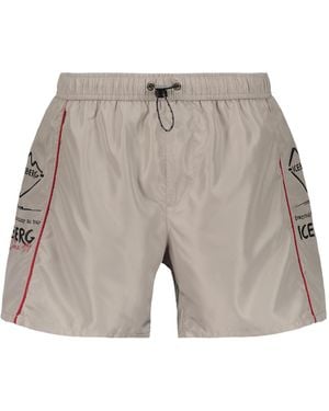Iceberg Logo Trim Swim Shorts - Grey