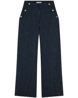 Tommy Hilfiger Pinstripe-Tone Button Wide Leg Trousers With Linen - Blue