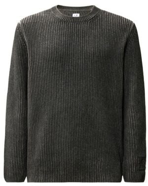 C.P. Company Cotton Chenille Special Dyed Crewneck Logo Sweater - Black