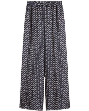 Max Mara Silk Twill Printed Wide-Leg Trousers - Grey