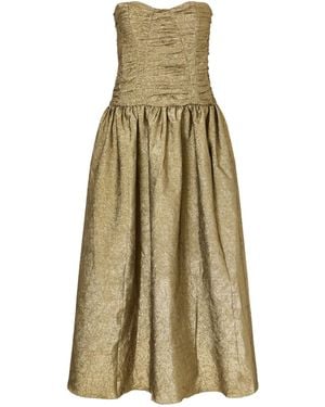 Ulla Johnson Lumina Strapless Gathered Crinkled Taffeta Midi Dress - Natural