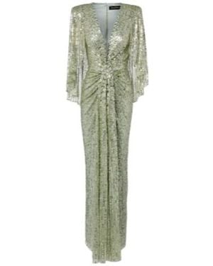 Jenny Packham Carrie Caped Embellished Gown - Green
