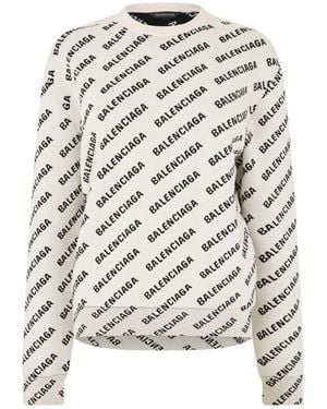 Balenciaga All Over Logo Crewneck Jumper - White