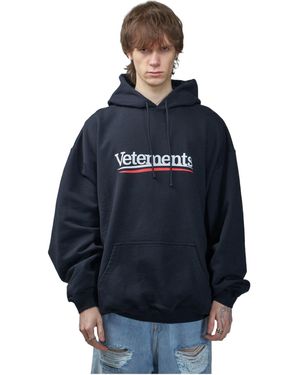 Vetements Logo Printed Drawstring Hoodie - Blue