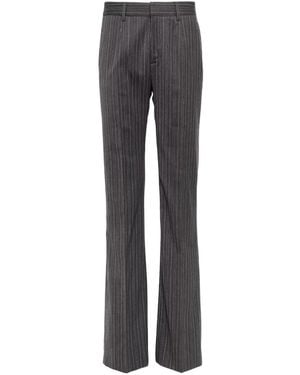 Alessandra Rich Pinstriped High-Rise Straight Pants - Gray