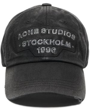 Acne Studios Logo-Patch Distressed Baseball Cap - Black
