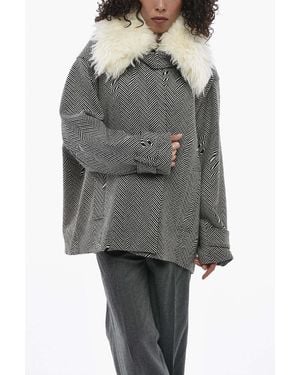 Stella McCartney Herringbone Coat With Removable Collar - Gray