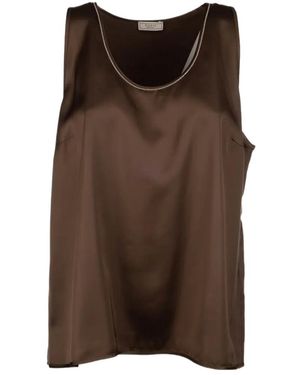 Peserico Embellished Satin Top - Brown