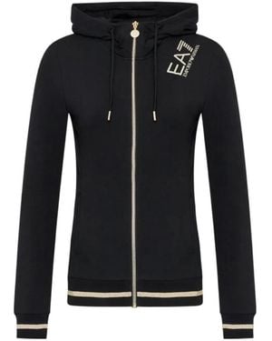 EA7 Logo Hooded Casual Coat - Black