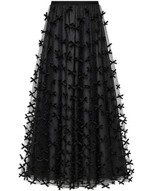 Emporio Armani Long Mesh Skirt With All-Over Velvet Bows - Black