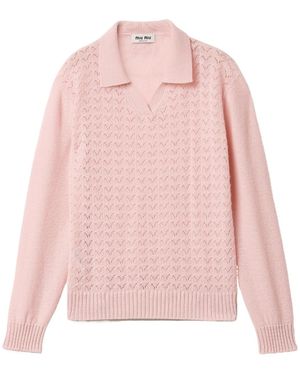 Miu Miu Open-Knit Polo Jumper - Pink