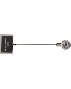 Dolce & Gabbana Logo-Plaque Lapel Pin - White