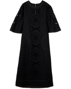 Vita Kin Mia Broderie Anglaise Linen Midi Dress - Black