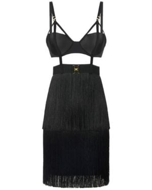 Elisabetta Franchi Fringed Mini Dress - Black