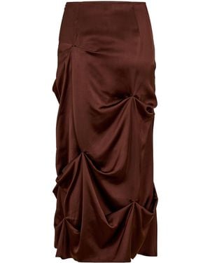 Ganni Satin Midi Skirt - Brown