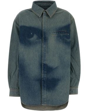 Jean Paul Gaultier Oversized Face-Print Denim Shirt - Blue