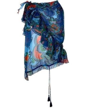 Etro Ruffled Paisley-Print Top - Blue