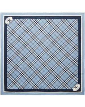 Burberry Chequered Silk Twill Scarf - Blue
