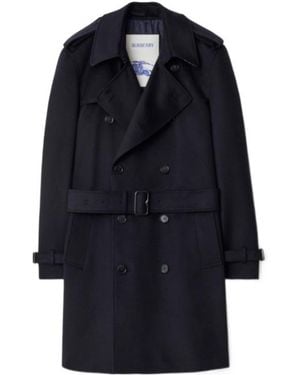 Burberry Mid-Length Cashmere Hastings Trench Coat - Blue