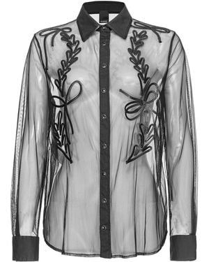 Pinko Semi-Sheer Embroidered Buttoned Shirt - Gray