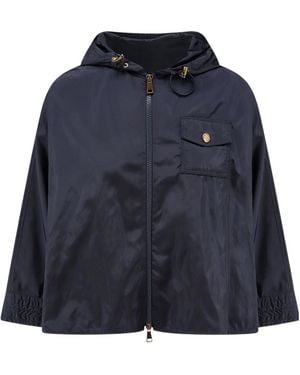 Moncler Hooded Logo-Patch Cape - Blue