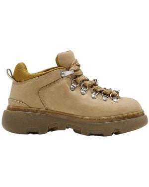 Burberry Round-Toe Chunky-Sole Lace-Up Boots - Brown