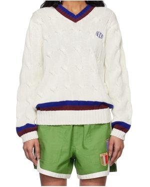 Bode Tennis V-Neck Sweater - White