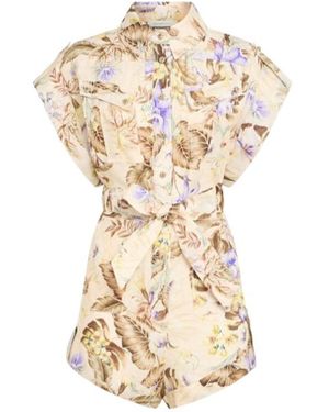 Zimmermann Coco Cuffed Linen Playsuit - Metallic