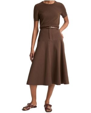 Vince Belted A-Line Midi Skirt - Brown