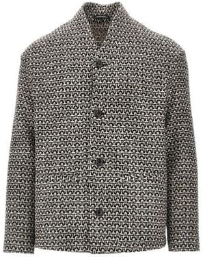 Emporio Armani Virgin-Wool-Blend Textured Cardigan - Grey