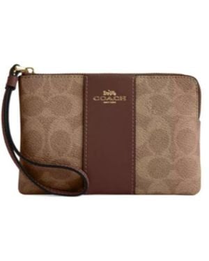 COACH Corner Zip Wristlet - Brown