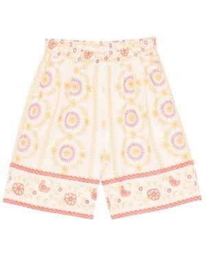Twinset Floral-Embroidered Shorts - Natural