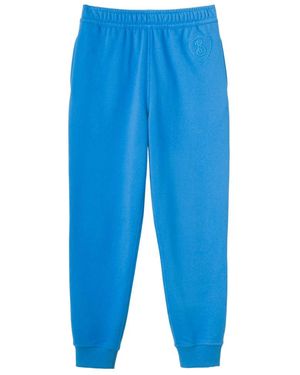 Burberry Embroidered-Letter Motif Cotton Track Trousers - Blue