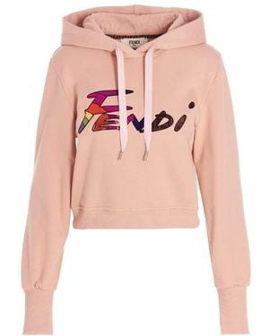 Fendi Embroidered Logo Hoodie - Pink